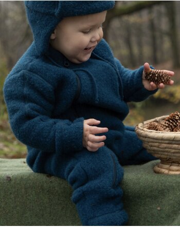Joha Baby-Overall/Jumpsuit 2in1 aus Merino-Wollfleece - Dunkel Türkis