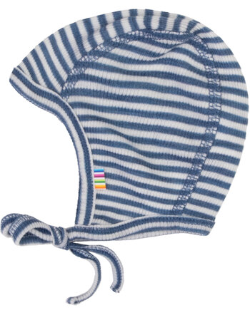 Joha Babymütze im Ringel-Design & zum Binden aus Merinowolle/Seide - Blue