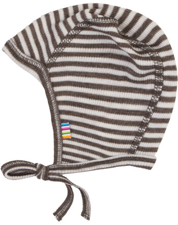 Joha Babymütze im Ringel-Design & zum Binden aus Merinowolle/Seide - Brown