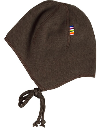 Joha Babymütze mit Band aus Merinowolle/Wollfleece - Dark Bark