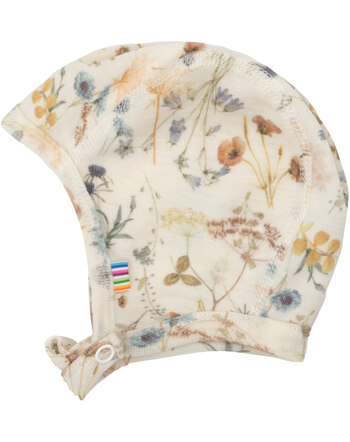 Joha Babymütze mit Druckknöpf & floralem Print aus Merinowolle - Off White