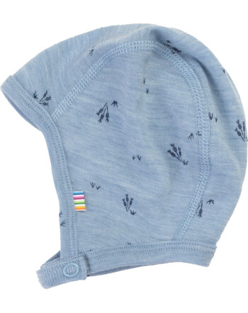 Joha Babymütze mit Druckknopf und Gräser-Print aus 100 % Merinowolle - Blue Melange