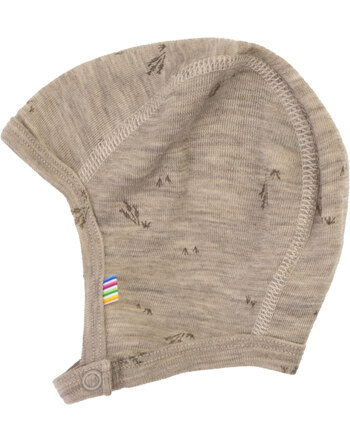 Joha Babymütze mit Druckknopf und Gräser-Print aus 100 % Merinowolle - Beige Melange