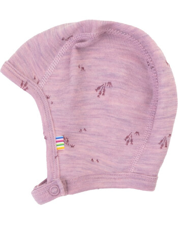 Joha Babymütze mit Druckknopf und Gräser-Print aus 100 % Merinowolle - Lilac Melange