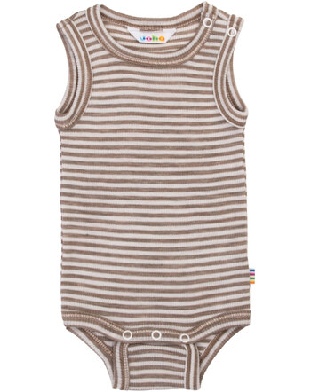 Joha Body ohne Ärmel im Ringel-Design aus Merinowolle/Seide - Dark Beige