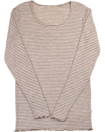 Joha Damen-Langarmshirt im Ringel-Design aus Merinowolle/Seide - Dark Beige