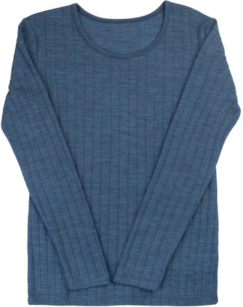 Joha Damen-Langarmshirt mit zarter Struktur aus Merinowolle/Seide - Blue Melange