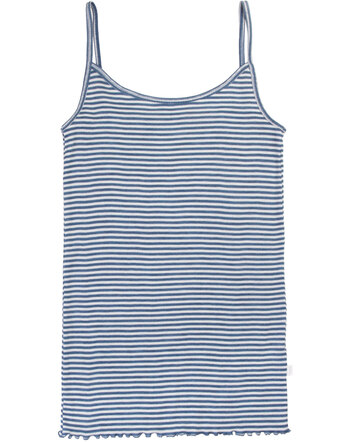 Joha Damen-Top im Ringel-Design mit dünnen Trägern & Rüschensaum aus Merinowolle/Seide - Blue