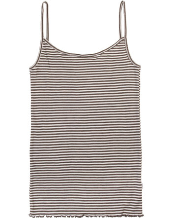 Joha Damen-Top im Ringel-Design mit dünnen Trägern & Rüschensaum aus Merinowolle/Seide - Brown