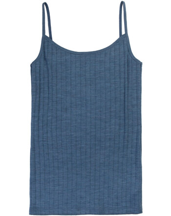 Joha Damen-Top mit zarter Struktur & dünnen Trägern aus Merinowolle/Seide - Blue Melange