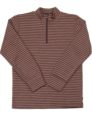 Joha Half-Zip/Langarmshirt aus Merinowolle - Rose-Gestreift