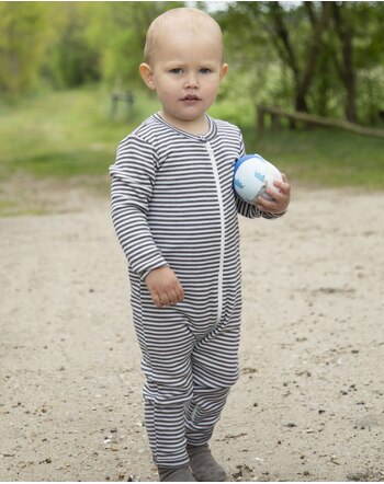 Joha Jumpsuit/Overall im Ringel-Design & mit Reißverschluss aus Merinowolle/Seide - Brown