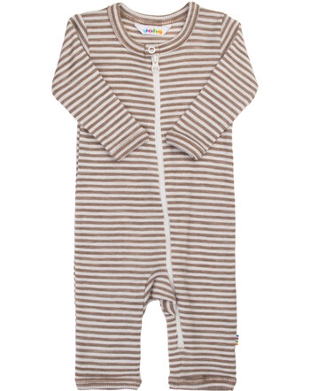 Joha Jumpsuit/Overall im Ringel-Design & mit Reißverschluss aus Merinowolle/Seide - Dark Beige