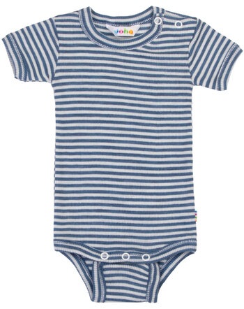 Joha Kurzarmbody im Ringel-Design aus Merinowolle/Seide - Blue