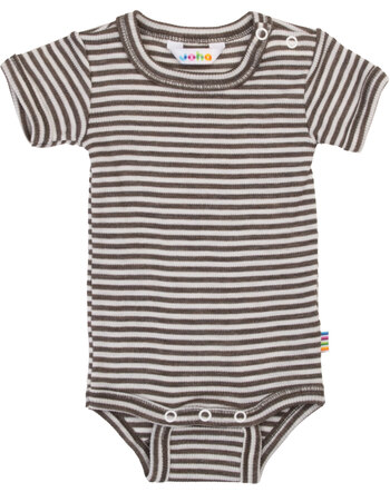 Joha Kurzarmbody im Ringel-Design aus Merinowolle/Seide - Brown