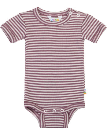 Joha Kurzarmbody im Ringel-Design aus Merinowolle/Seide - Heather