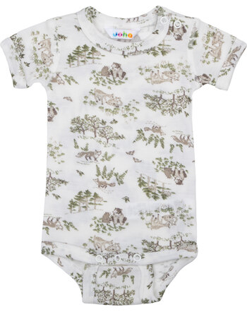 Joha Kurzarmbody mit Wald-Print aus Merinowolle/Seide - Off White
