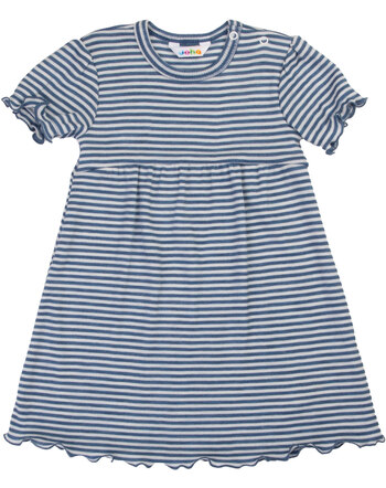 Joha Kurzarmkleid im Ringel-Design & mit Rüschensaum aus Merinowolle/Seide - Blue