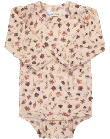 Joha Langarm-Body mit gerüschten Ärmeln aus 100 % Merinowolle mit Blumen - Light Pink