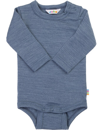 Joha Langarm-Body aus 100 % Merinowolle mit melierter Optik - Dark Blue