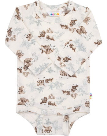 Joha Langarm-Body aus 100 % Merinowolle mit Waldtieren - Off White