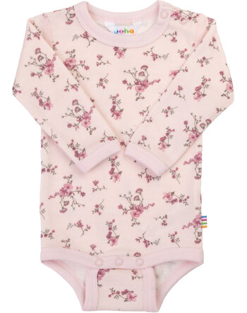 Joha Langarm-Body aus Merinowolle und Bio-Bambus-Viskose mit Blumen-Muster - Light Pink