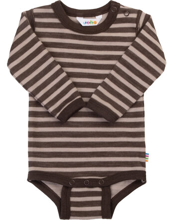 Joha Langarm-Body aus Merinowolle im Ringeldesign - Dark Brown