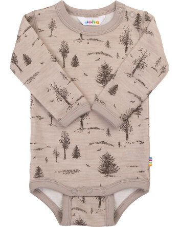 Joha Langarm-Body aus Merinowolle und Bambus-Viskose mit Bäumen - Beige
