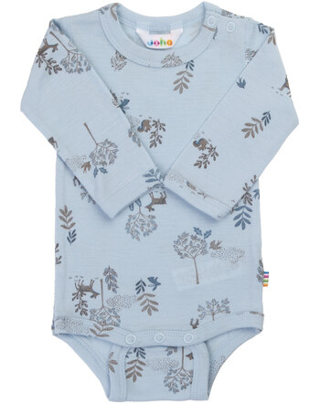 Joha Langarm-Body aus Merinowolle und Seide mit Wald-Motiven - Blue