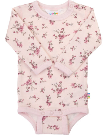 Joha Langarm-Body aus Merinowolle und Bambus-Viskose mit Blumen-Muster - Light Pink