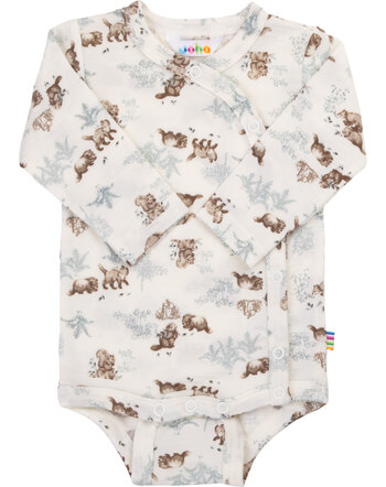Joha Langarm-Wickelbody aus 100 % Merinowolle mit Waldtieren - Off White
