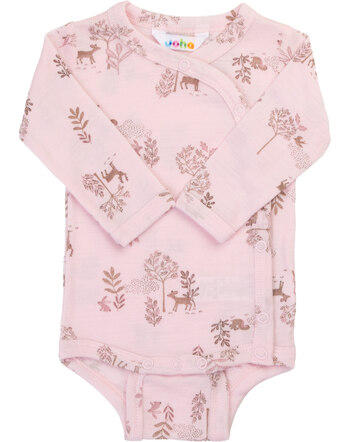 Joha Langarm-Wickelbody aus Merinowolle und Seide mit Wald-Motiv - Light Pink