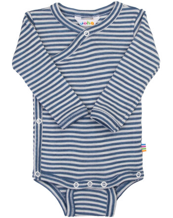 Joha Langarm-Wickelbody im Ringel-Design aus Merinowolle/Seide - Blue