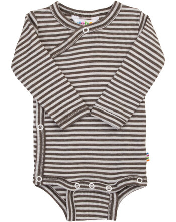 Joha Langarm-Wickelbody im Ringel-Design aus Merinowolle/Seide - Brown