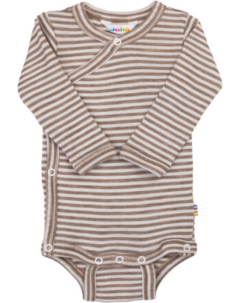 Joha Langarm-Wickelbody im Ringel-Design aus Merinowolle/Seide - Dark Beige