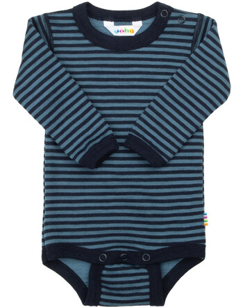 Joha Langarmbody aus Merinowolle - Blau-Gestreift