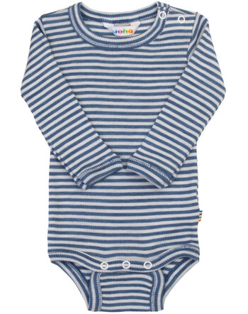 Joha Langarmbody im Ringel-Design aus Merinowolle/Seide - Blue
