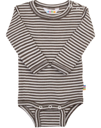 Joha Langarmbody im Ringel-Design aus Merinowolle/Seide - Brown