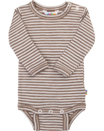 Joha Langarmbody im Ringel-Design aus Merinowolle/Seide - Dark Beige