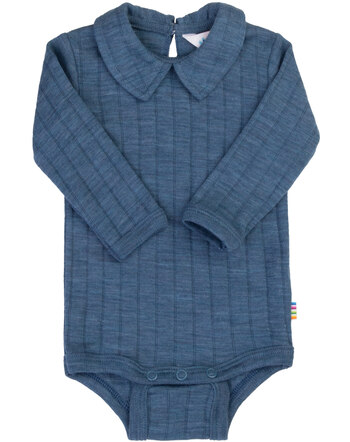 Joha Langarmbody mit Kragen aus Merinowolle/Seide - Blue Melange