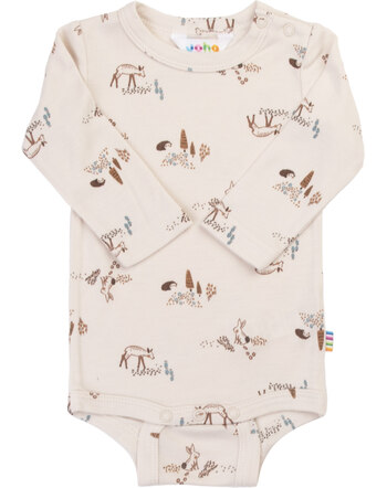 Joha Langarmbody mit Wald-Print aus Bambus-Viskose - Hellbeige 🦔