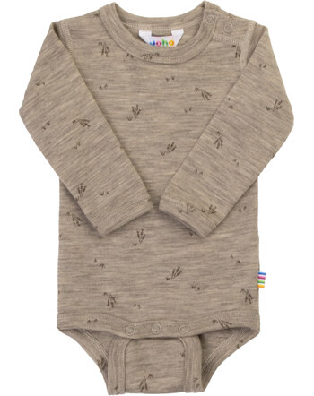 Joha Langarmbody mit zartem Gräser-Print aus 100 % Merinowolle - Beige Melange