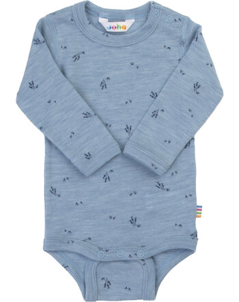 Joha Langarmbody mit zartem Gräser-Print aus 100 % Merinowolle - Blue Melange
