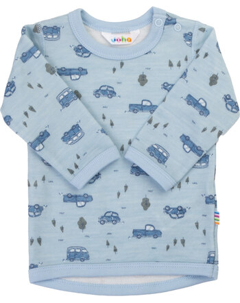 Joha Langarmshirt aus Merinowolle und Bambus-Viskose mit Auto-Muster - Blue