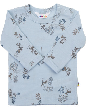 Joha Langarmshirt aus Merinowolle und Seide mit Wald-Motiven - Blue