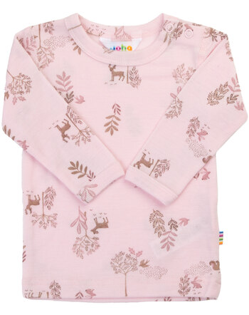 Joha Langarmshirt aus Merinowolle und Seide mit Wald-Motiven - Light Pink