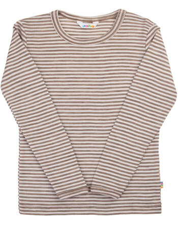 Joha Langarmshirt/Bluse im Ringel-Design aus Merinowolle/Seide - Dark Beige