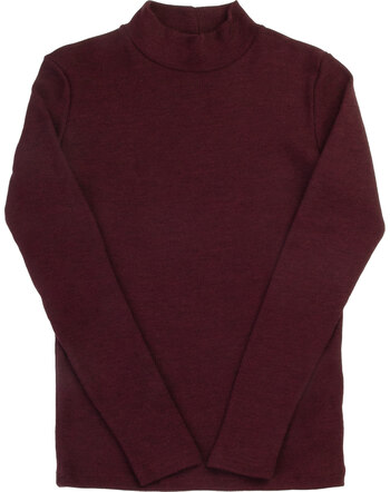 Joha Langarmshirt für Damen aus 100 % Merinowolle mit Stehkragen und Rippstruktur - Burgundy