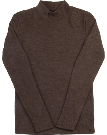 Joha Langarmshirt für Damen aus 100 % Merinowolle mit Stehkragen und Rippstruktur - Dark Brown