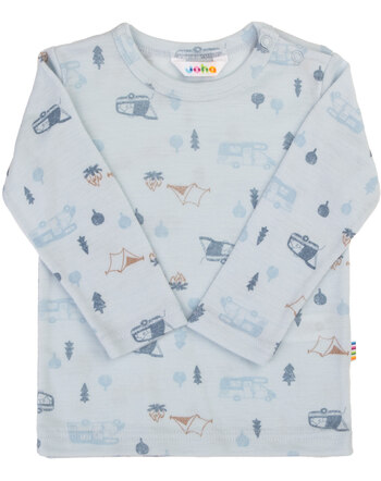 Joha Langarmshirt mit Camping-Print aus 100 % Merinowolle - Hellblau